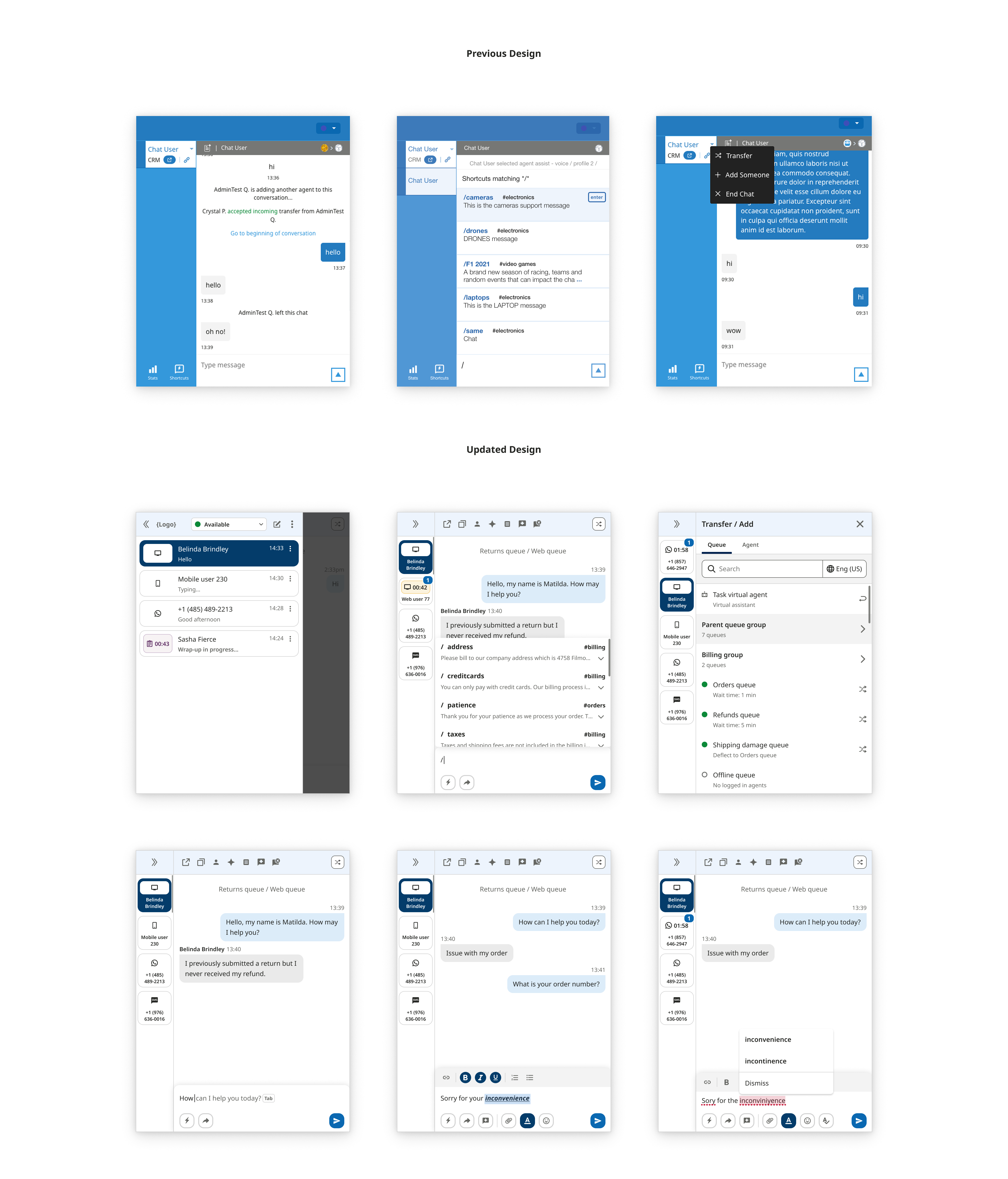 Key chat app screens comparing old vs new