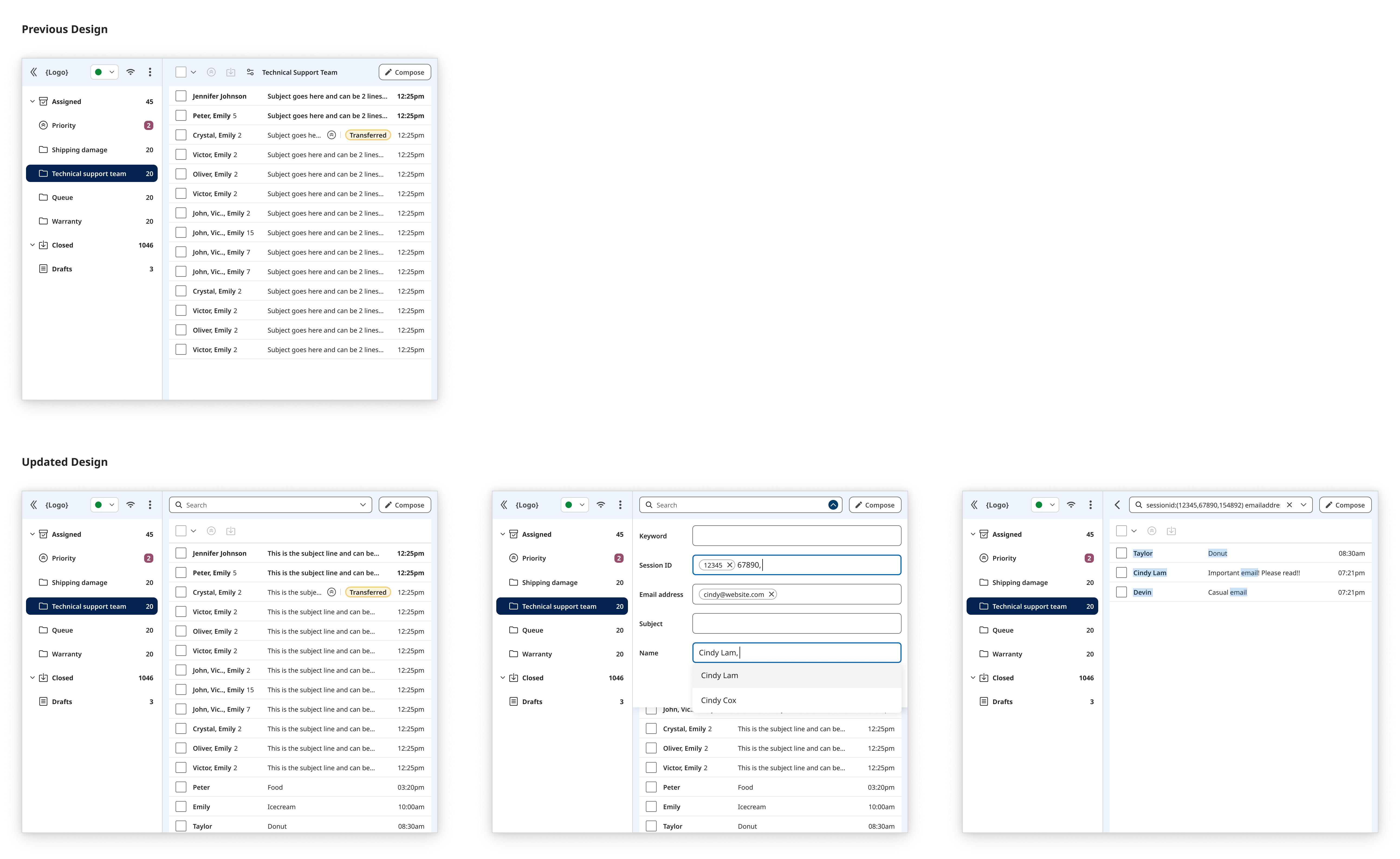 Email list comparison and Key email screens for search